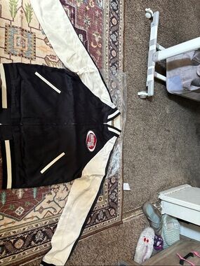 Backstreet Boys Repeat Logo Satin Bomber Jacket - Black & Ivory